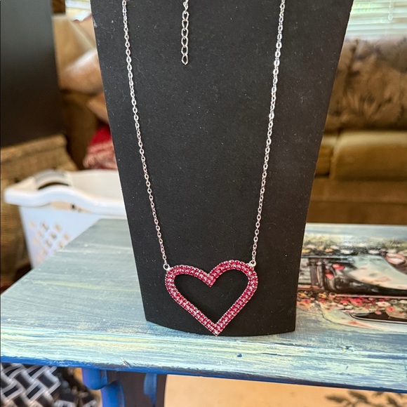 Paparazzi Silver Necklace with Red Heart Pendant and Matching Earrings - Picture 1 of 5